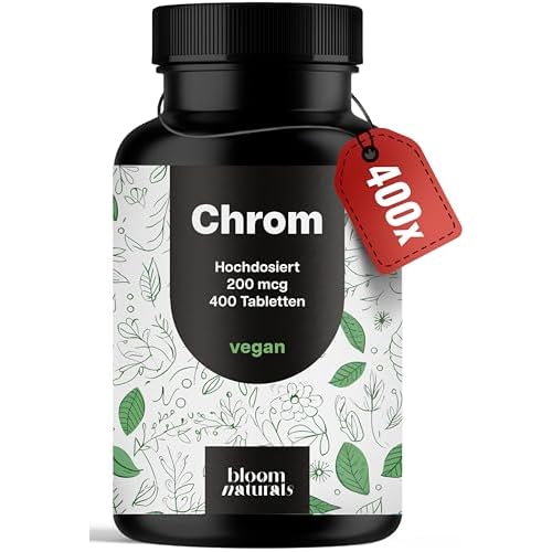 Chrom Picolinat hochdosiert - 400x Tabletten hochdosiert mit 200 mcg Chrom pro Tablette - vegan und produziert in Deutschland - Verpackung kann variieren