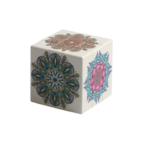 Mandala Painting 3x3 Speed Cube, UV Printing Cube Magic Cube Educational Puzzles Toys for Kids,Beginners and Adults (Stickerless) Black
