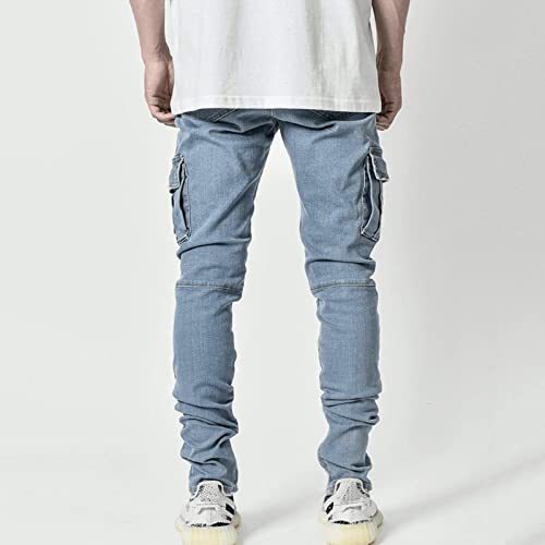 Mens Skinny Cargo Jeans Slim Fit Stretch Casual Fashion Hiphop Jeans Straight Leg Comfort Flex Waist Cargo Denim Pants2