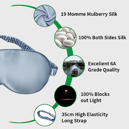 Sleep Mask,Silk Eye Mask for Sleeping Women/Men/Girls,19 Momme Both Sides 100% Pure Mulberry Silk Blackout Anti-Allergy Blindfold with Elastic Strap for Night,Travel,Nap,Meditation (Baby Blue) - Image 5