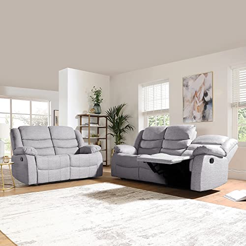 SORRENTO - Recliner Grey Fabric 3+2+1 sofa Set - 3 Seater Suite For Living Room...
