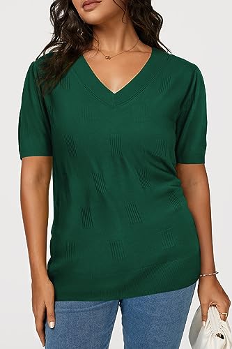 Image of Arach&Cloz Women's Lightweight Spring Summer Sweater Tops Casual Short Sleeve Blouses Shirts