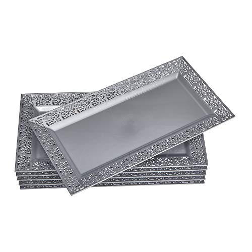 DISPOSABLE LACE TRAYS  for Upscale Wedding and Dining  6 pc  Silver  14” x 75”