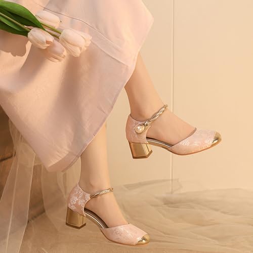 Block Low Heel Mules for Women Square Closed Toe Slip On Backless Pumps Elegant Strap Pearl Pumps Chunky Block Mid Heels Formal Evening Party Shoes2