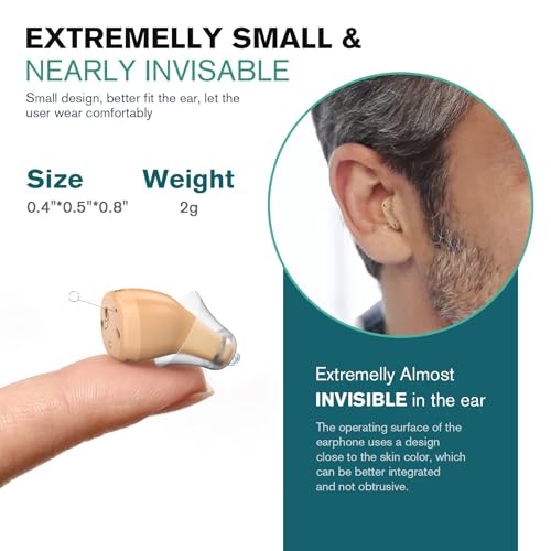 iBstone K19 Hearing Aids, Rechargeable Hearing Aids to Assist Hearing for Seniors Adults, Mini Completely-in-Canal Digital Hearing Devices with Noise Cancellation, OTC, Pair