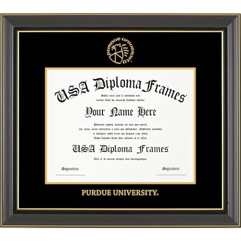 USADiplomaFrames - Purdue University Licensed Diploma Frame - Only Fits Bachelor's Degree Diplomas - Black Gold Trim Glossy with Black Suede Matting - Fits 7.625" x 9.625" Bachelors Diplomas Cover