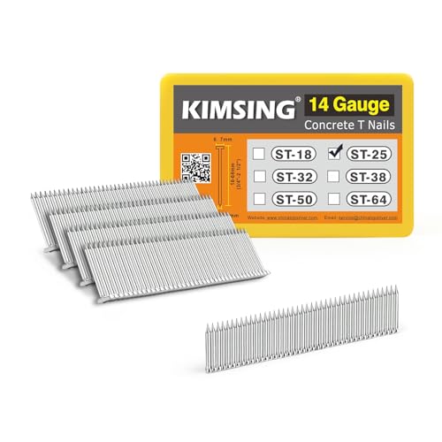 KIMSING 14 Gauge 1'' Length Concrete Nails Concrete T-Nails for Concrete Nailers Smooth Shank 800 PCS/BOX