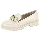 Mocassim Loafer Feminino Tratorado Napa Branco Off Dourado Beira Rio 4283.105