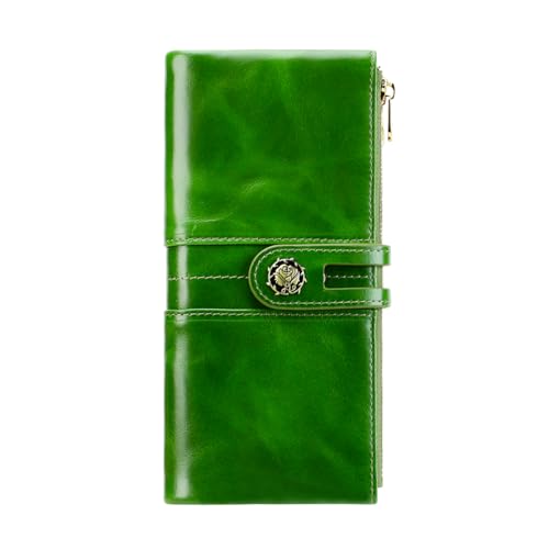 Image of Women's RFID Blocking Wallet, Green | Soft Leather, Clutch Money Purse, Slim Card Holder Organizer, Zip Pocket, 3020