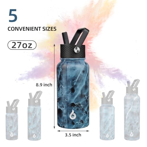 Image of BJPKPK Insulated Water Bottles with Straw Lid, 27oz Stainless Steel Water Bottle with 3 Lids, Leak Proof BPA Free Metal Thermo, Mugs, Tumblers, Keep Cold Hot -Ocean
