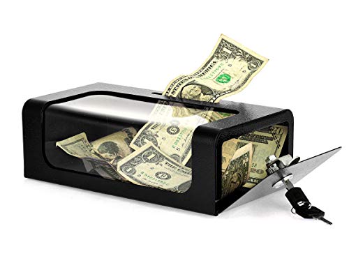 AdirOffice Steel Donation/Suggestion Box - Heavy Duty Secured Storage with Changeable Combination Cable Lock - For Commercial Home Office or Business Use (Black)