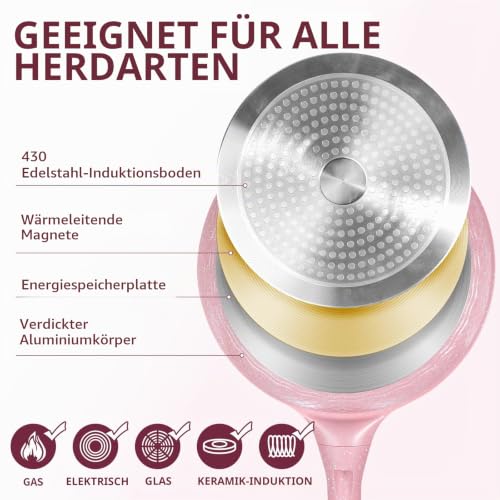 DYGG Antihaft Bratpfanne 20 cm mit Glasdeckel-pfanne 20 cm Rosa – Ansicht 3