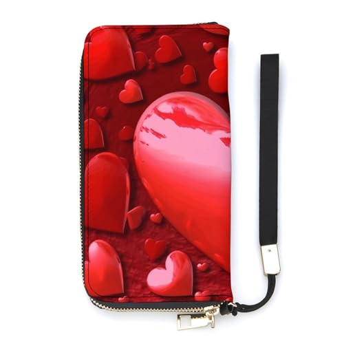 Portafoglio minimalista da uomo con stampa di cuori rossi portafoglio bifold carino da viaggio da donna amore 20 x 10.5 cm moderno