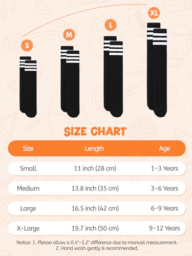 American Trends Kids Soccer White Knee High Uniform Socks for Toddler Girls Striped Sports Long Tube Socks for Boys 1 Pack Pure White 3-6 Years