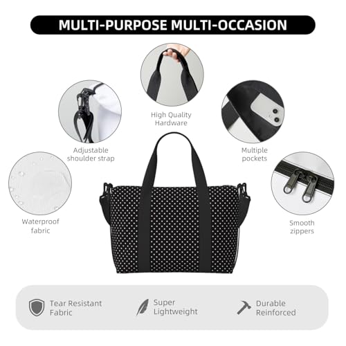 Travel Duffle Bags For Women Men - Polkadots Balck Pattern Print Personal Item Weekender Overnight Gym Carry On Airport Tote Bag With Strap For Yoga, Travel, Business Trips3