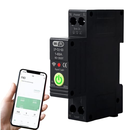 Jadeshay Disyuntor Inteligente WIFI Interruptor Inteligente WIFI Reloj Programador Piscina Tuya Medidor de Consumo Electrico WIFI Temporizador WIFI con Remoto por voz riel DIN de 35 mm Negro