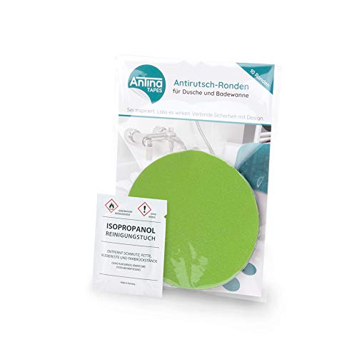 AnTina TAPES® grüne Anti-Rutsch-Aufkleber als Pads für Dusche & Badewanne, Sticker Zertifiziert rutschhemmend & selbstklebend, als Badematte Duschmatte (10 Stück, 9 cm (ø), Grün)