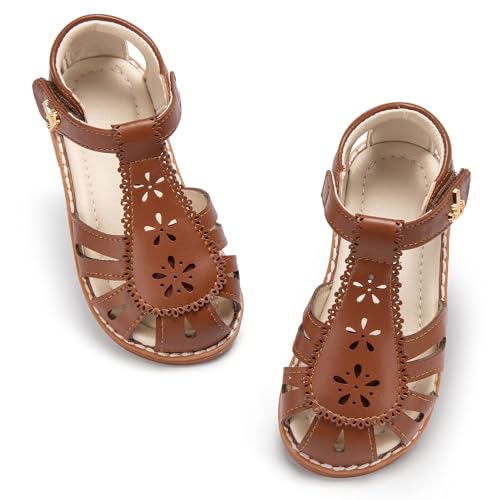 Image of THEE BRON Toddler Girls Closed-Toe Sandals Sweet Retro Cutout Summer Dress Shoes