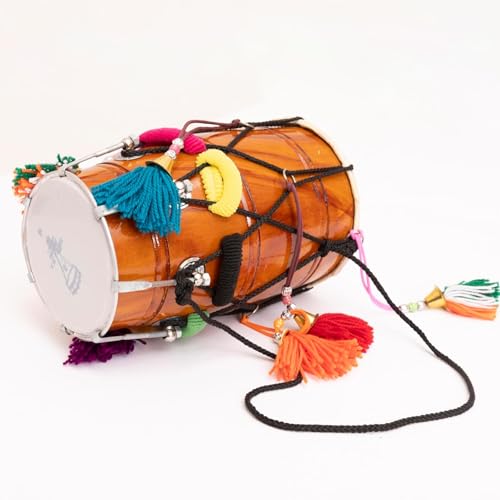 12 Inch Medium Handmade Wooden & Leather Classical Indian Folk Tabla Dholak Drum Set With Adjustable 7 Bolts & Tuning Spanner Hand Percussion World Musical Instruments For Musicians Punjabi Dholki
