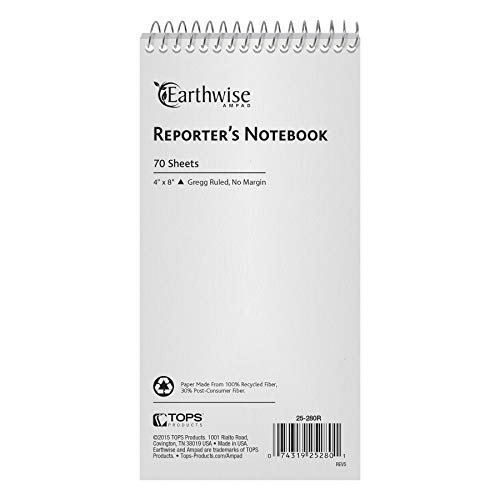 Earthwise By Ampad Reporter's Notebook, 4 X 8 Inches, 70 Sheets, Gregg Ruled, 12-Pack (25-280R) #TOP5