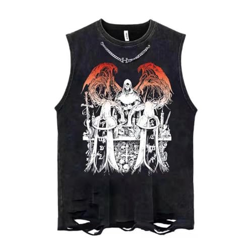 Brand-xrbanime Gilet Washed Neri Vintage Abbigliamento Uomo 100% Cotone Hip Hop Punk Rock Gotico Y2K Tshirt Senza Maniche