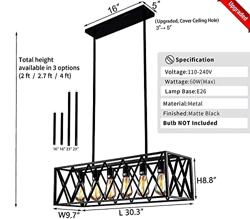 Bagood Rectangular Chandelier For Dining Room 6 Lights Industrial Chandeliers For Dining Room Black Rectangle Chandeliers For Dining Room Rectangular Chandelier Farmhouse Chandeliers For Dining Room #TOP2