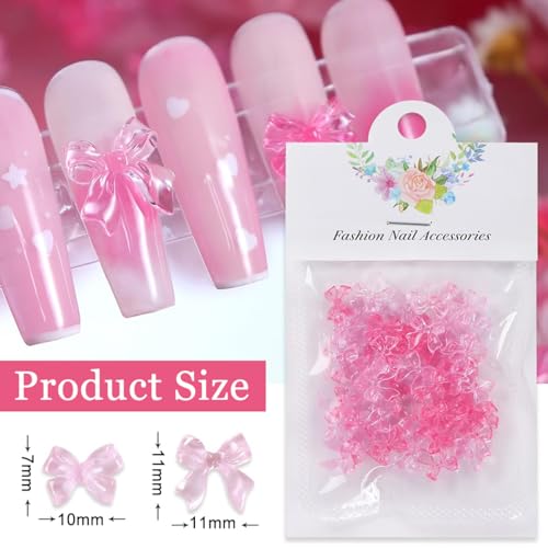 Image of MAYCREATE 50PCS Pink 3D Resin Bow Nail Charms, Manicure Decor