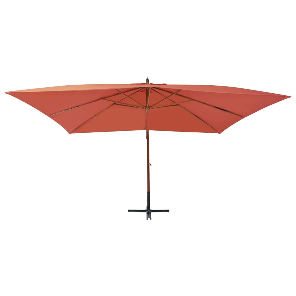 Parasol przeciwsłoneczny z drewnianym masztem 400 x 300 cm, terakota, duży parasol ogrodowy z mechanizmem korbowym i stabilną podstawą krzyżową na taras i balkon