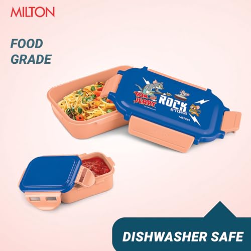 Image of MILTON Sherry Tiffin (Tom & Jerry) Lunch Box for Kids Boys & Girls with Leak-Proof Inner Container| Food Grade,BPA Free,Compact & Durable Snacks Box for Kids I Plastic Spoon & Fork, 520 ml, Peach