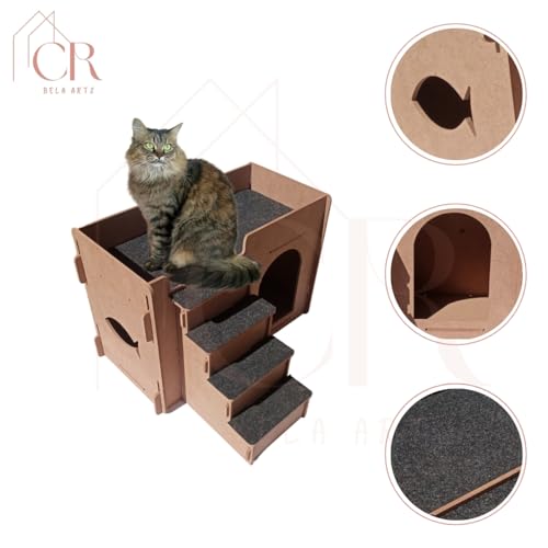 Casa Casinha de Gatos com Cama Carpete e Escada Diversão e Conforto para seu Bichano