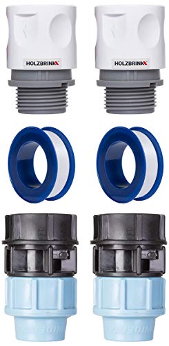 HOLZBRINK Kit de Conexión de Tubería PEBD al Grifo: Conector Enchufe Rápido 20mm, Conector PE, Cinta de Teflón