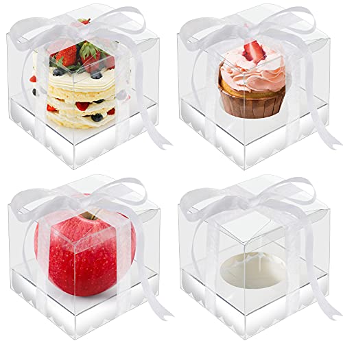 35 PCS Clear Favor Boxes, 4 x 4 x 4 inches Plastic Gift Boxes Transparent Cube Boxes PET Boxes for Wedding, Party, Baby Shower, Bridal Shower