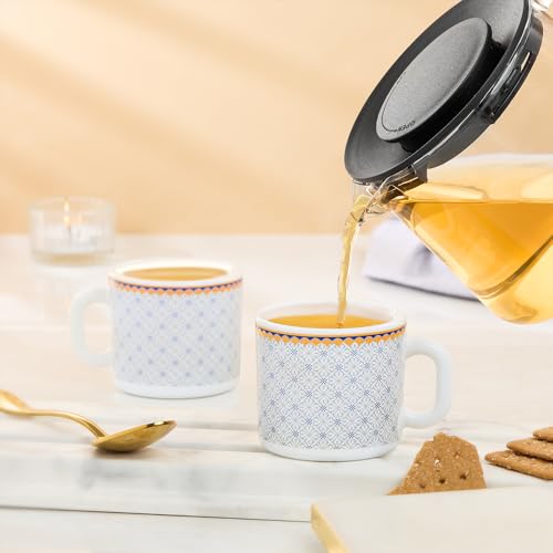 Image of Larah by BOROSIL 100ml x 6pc Opalware Kosmia Tea /Coffee Mug Set, Microwave & Dishwasher Safe Embossed Design Crockery Set Ideal for Daily Use & Gifting
