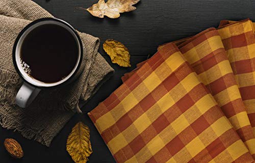 Urban Villa Kitchen Towels Set Of 6 Buffalo Checks Brick/Gold Kitchen Towels 20X30 Inches 100% Cotton Highly Absorbent Kitchen Towels Premium Quality Ultra Soft Mitered Corners Kitchen Towels #TOP3