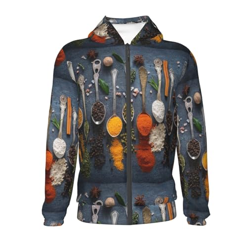 Various Herbs And Spices In Spoons Kid Hoodies Boys Zip Up Sweatshirts Girls Pullover with Pocket2