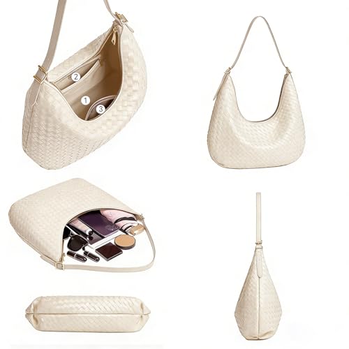Image of Shoulder Handbags Shoulder Bag for Women Totes Woven Vegan Leather Bag Hand Bag Working Lightweight Bags With Zipper