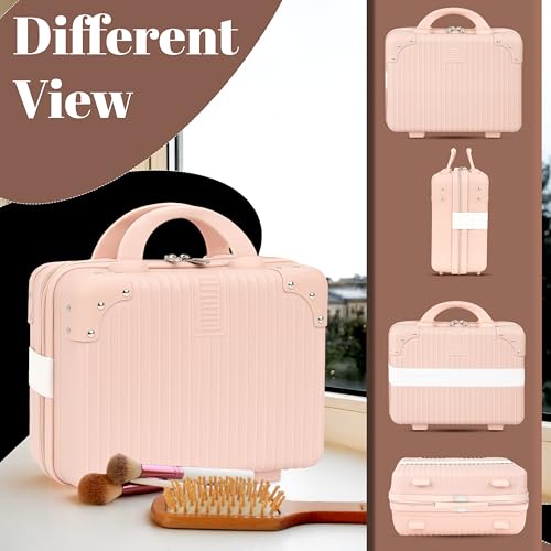 Image of Storite Mini Hard Shell Travel Luggage & Makeup Case Portable Carrying Suitcase Makeup Storage Box for Women Cosmetic Travel Toiletry Bag Hand Nailart case Vanity Cases for Girls (Tea Rose)