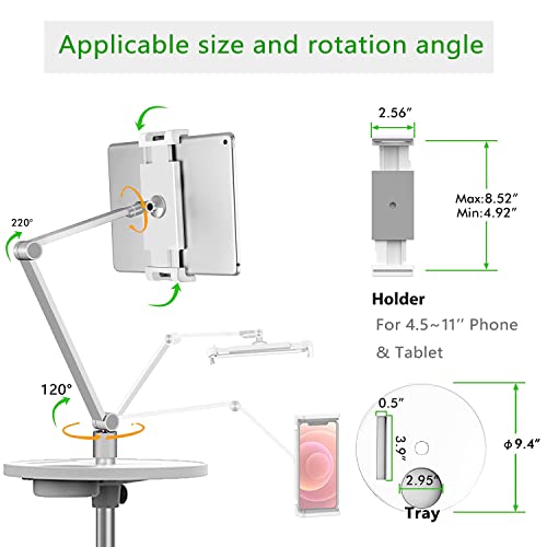 Ksw Kingdo Ipad Floor Stand, Tablet Floor Stand, Multi-Angle Adjustable Height Stand, Compatible 4.7''-11'' Touch Screens, Ipad Series, Iphone Series, Samsung, Nintendo Switch, Kindle(Sliver) #TOP3