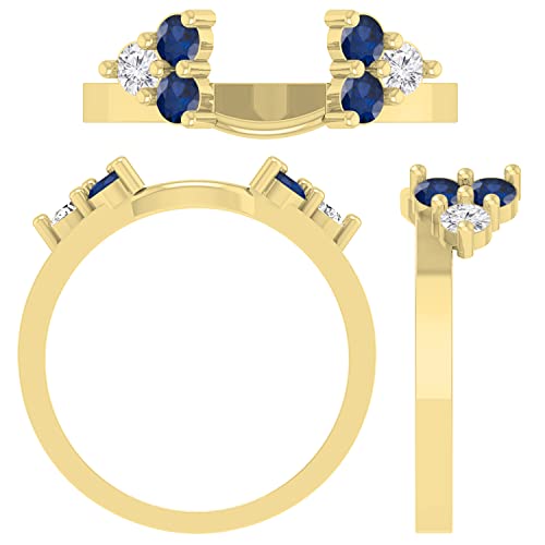 Dazzlingrock Collection 6 Stone Round Blue Sapphire And White Diamond Wrap Guard Enhancer Ring For Women In 10K Yellow Gold, Size 5.5 #TOP1