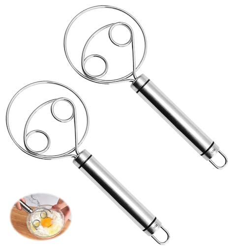 yotutun Batidor de masa danesa, 2 unidades de batidor de masa danesa, batidor de masa de pan, batidor holandés, batidor de masa de acero inoxidable 304, batidora de mano para hornear pasteles,