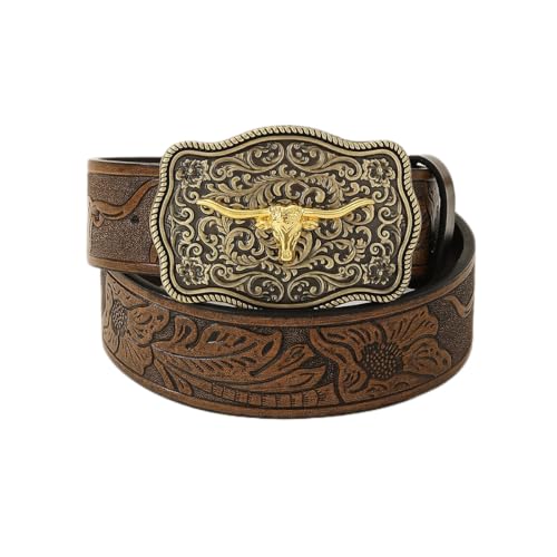 VERENIX Leather Belts for Men Women Cowboy Cowgirl Belt Western Country Waist Belt Causal Steampunk Rock Buckle Belts