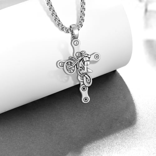 Dirt Bike Motorcycle Necklace 925 Sterling Silver Motocross Necklace Cross Pendant Jewelry Gift Accessories Gear Stuff Christian for Men2