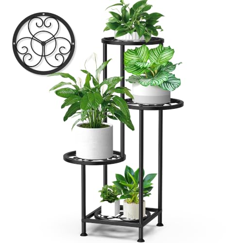 YOCOMEY 4 Tier Plant Stand Indoor Outdoor, Metal Shelf Holder Corner Black