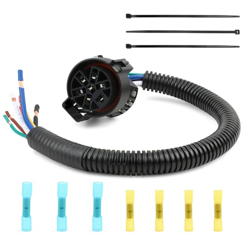 Image of Zhushan 7 Pin Trailer Wiring Harness, OEM USCAR Connector for Ford F150, Chevy Silverado, GMC Sierra, Dodge Ram, 7-Way Splice-in Hitch Socket Pigtail, 12-16 AWG Copper Wire & Flex Tubing