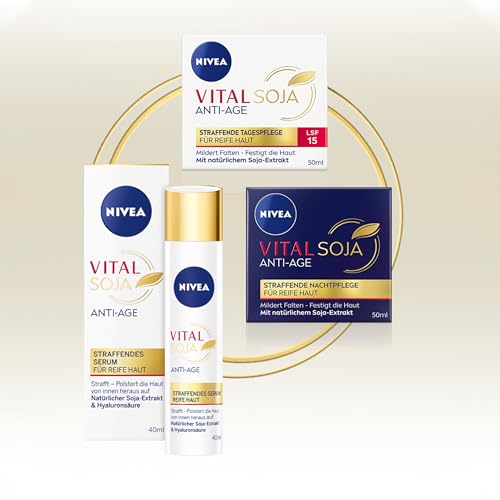 NIVEA Vital SOJA Anti-Age Straffendes Serum, intensives Feuchtigkeitsserum für reife Haut mit natürlichem Soja-Extrakt, straffende Gesichtspflege mit Hyaluronsäure (40 ml) 5