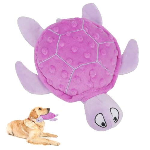 TONYFY Quietschendes Hundespielzeug, Meeresschildkröte Plüsch Hundespielzeug,Interaktives Spielzeug für Welpen zum Zahnen, Kauspielzeug für kleine Hunde (lila)