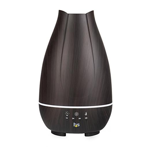 HealthSmart Essential Oil Diffuser, Cool Mist Humidifier and Aromatherapy Diffuser with 500ML Tank Ideal for Large Rooms, Adjustable Timer, Mist Mode and 7 LED Light Colors, Brown