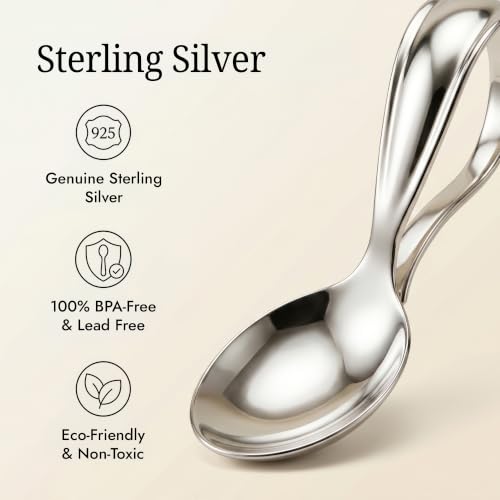 Image of Curved 925 Sterling Silver Baby Feeding Spoon | Food grade, engravable, gift boxed, baby shower, christening