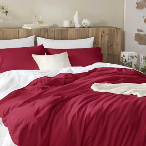 DCSKY Duvet Cover Queen Size 100% Egyptian Cotton Duvet Cover Set,1600 Thread Count Feel Super Soft Comfortable Chic Lightweight 2 PCs Home Bedding Set (Red, 90''x90'' by DCSKY - Used condition - Image 7