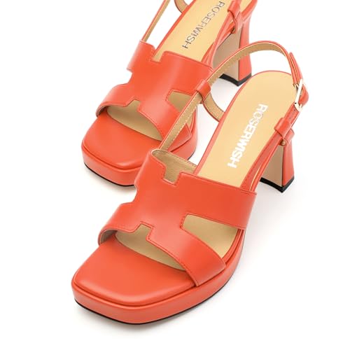 Image of ROSERWISH Womens Platform Heeled Sandals, Open Square Toe Chunky Heels, Strappy Sandals for Women, Leather Insole Dress Shoes for Prom Weeding Bride Party 3.5 inch